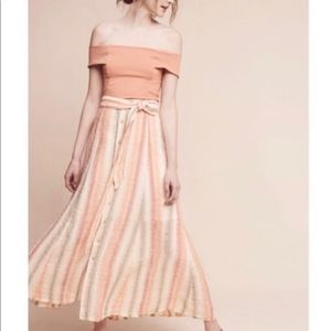 Tregene Linen Sun Striped Button Midi Skirt